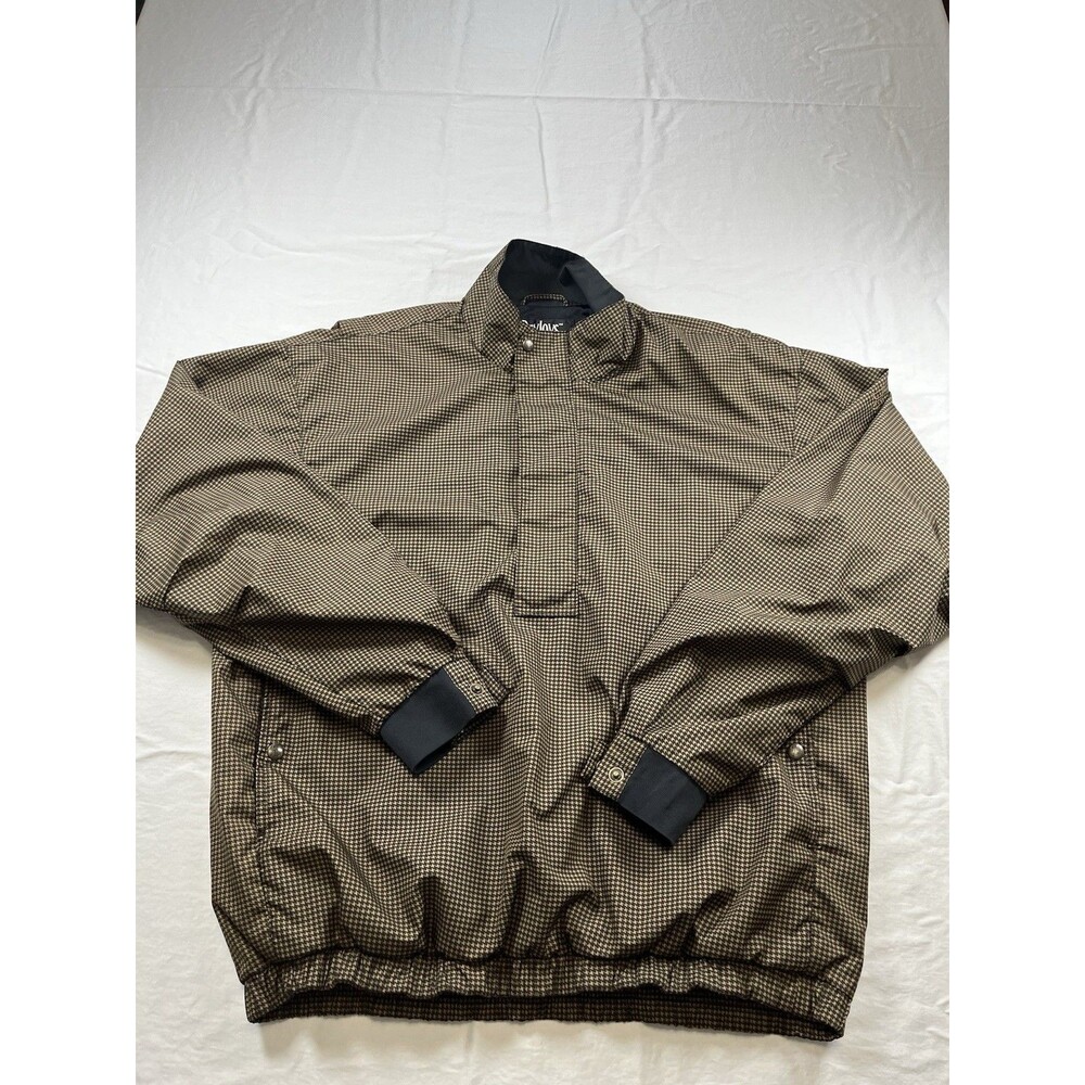 FootJoy DryJoys Golf Wind Rain Jacket Mens M Houndstooth Brown 1/2 Zip Pullover